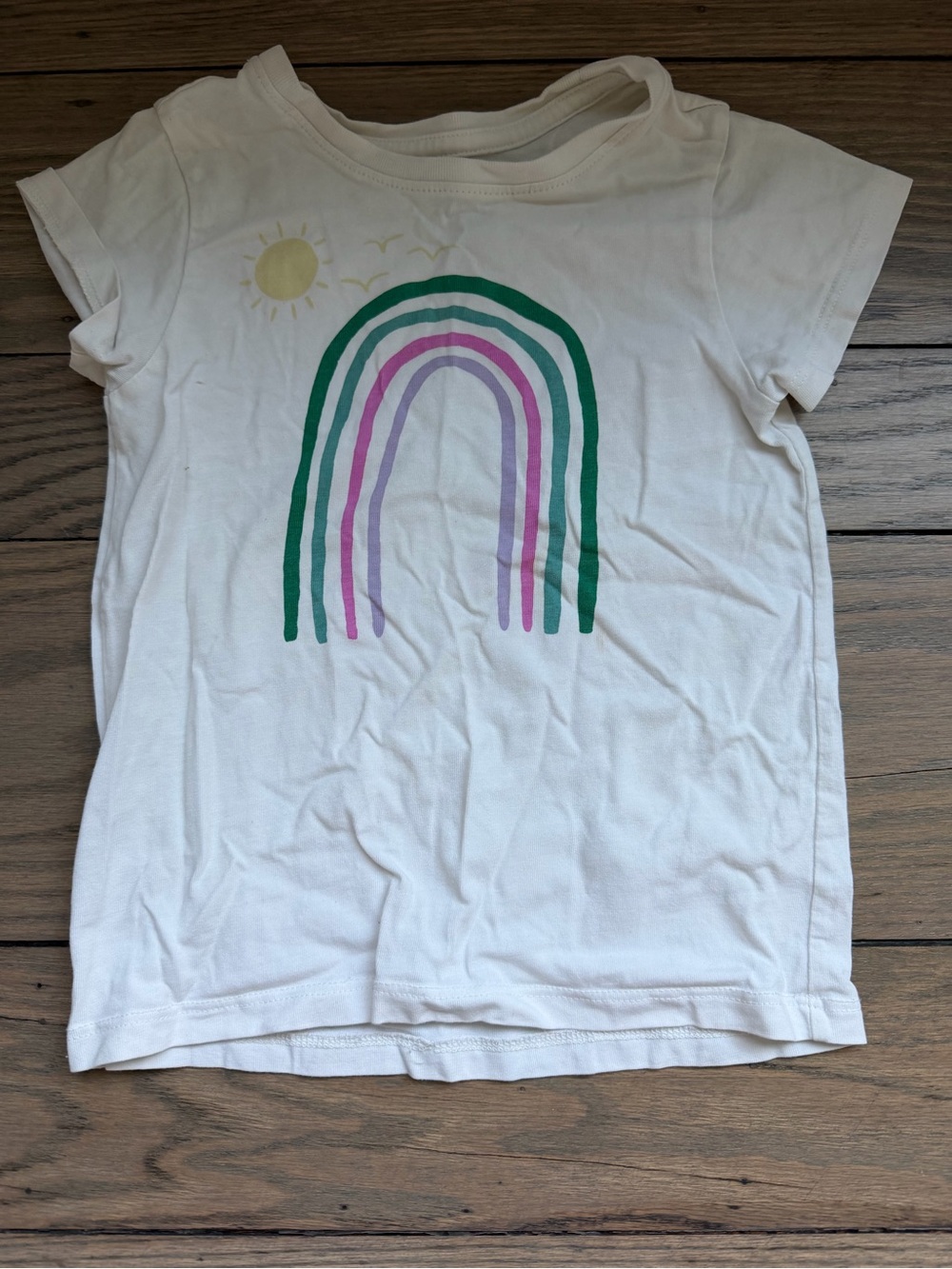Tea Collecttion Girls' White Rainbow Tee with Green & Purple Stripes
